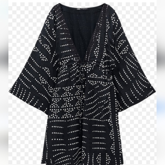 Zara Printed Mini Tunic Dress. Black and white polka dots. Size XXL. - Picture 10 of 16